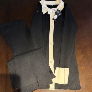 Fashion Nova Black Ribbed Cardigan with Cream Trim